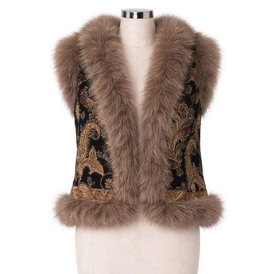 Elena - Embroidered Faux Fur Vest
