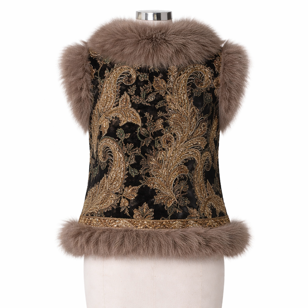 Elena - Embroidered Faux Fur Vest