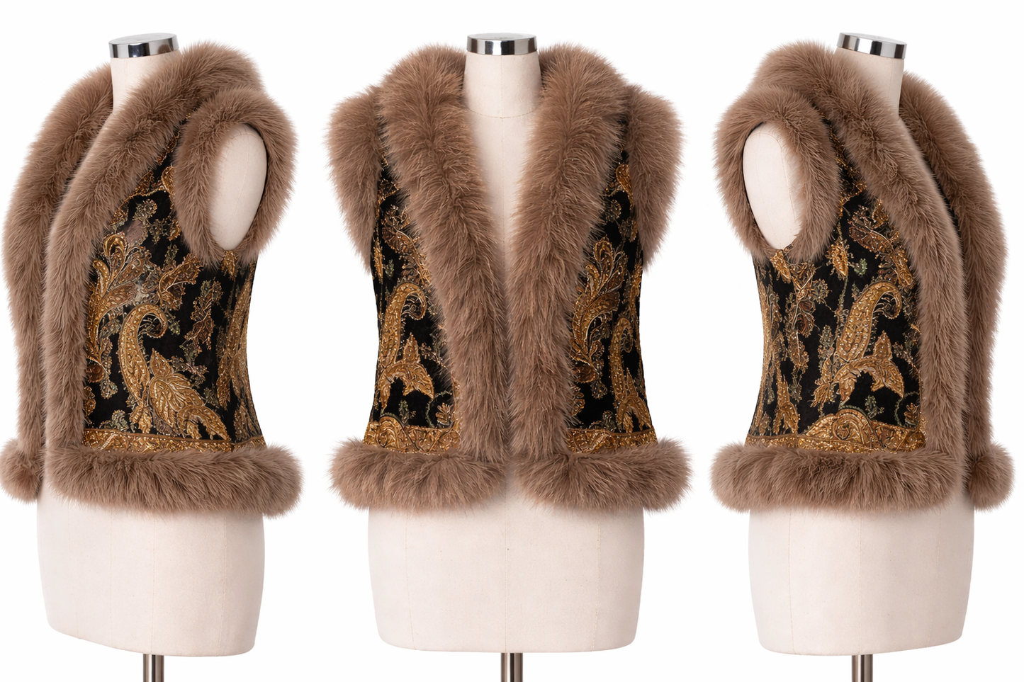 Elena - Embroidered Faux Fur Vest